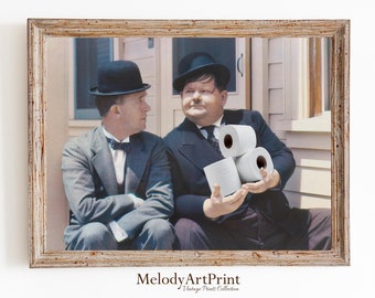 Funny Bathroom Art Print: Laurel and Hardy Toilet Paper Humor (Digital Download)