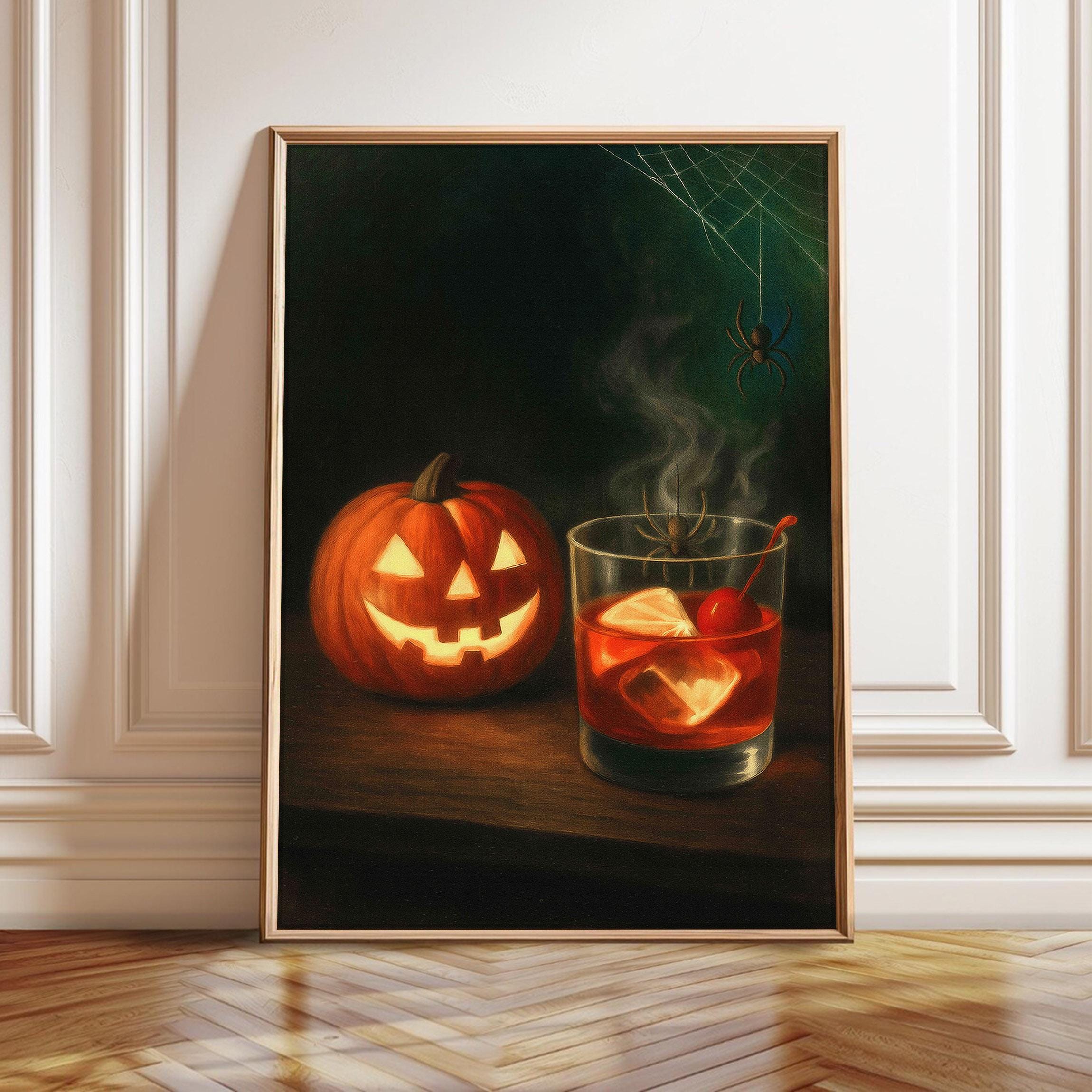 Vintage Halloween Cocktail Print: Haunted Happy Hour Bar Decor