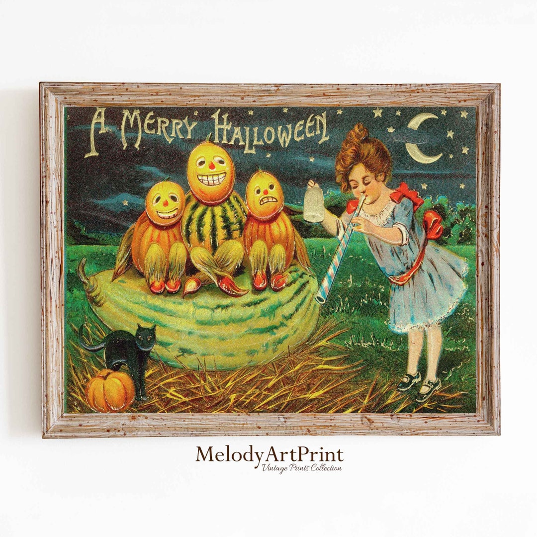 Vintage Halloween Art Print, Pumpkin Decor (digital Download) - Etsy