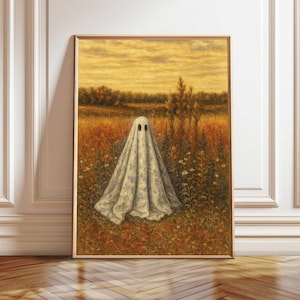 Printable Halloween Ghost Print, Spooky Wall Art, Landscape Painting, Vintage Muted Neutral Printables, Digital Download Ghost Art Prints
