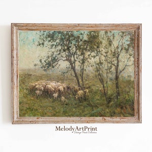 Vintage schilderij met schapen: Country Meadow Farm Art (digitale download)