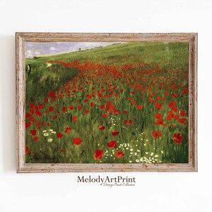 Poppies Field Landscape Print, Summer Meadow Painting, Vintage Summer Landscape, Wild Poppies Wall Art, Farmhouse Decor, DIGITAL DOWNLOAD