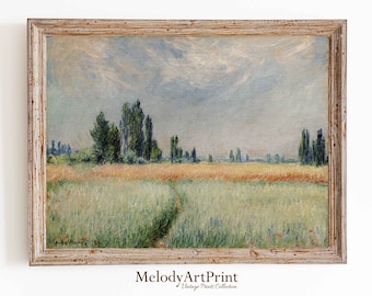 Pintura de paisaje campestre francés, arte mural vintage de casa de campo (descarga digital)