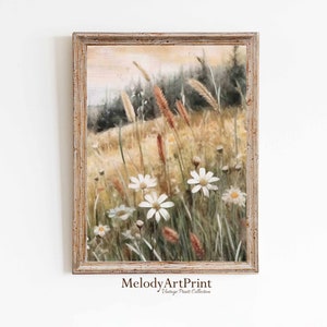 Printable Wildflower Field Landscape, Vintage Oil Painting, Farmhouse Art, Country Field Landscape, Farmhouse Decor, Digital Download