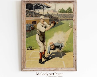 Vintage Baseball Art Print, antyczny obraz sportowy (pobranie cyfrowe)