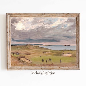 Vintage Playing Golf Painting, Nature Landscape Print, Golf Course Wall Art, Golf Fan Gifts, Digital Printable Art, Golf Art Poster Print
