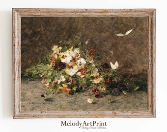 Vintage Wildflower Still Life Print: Butterfly Botanical Art (Digital Download)