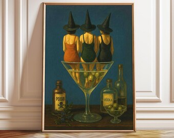 Hexe Halloween Martini Print: Retro Barwagen Kunst (Instant Download