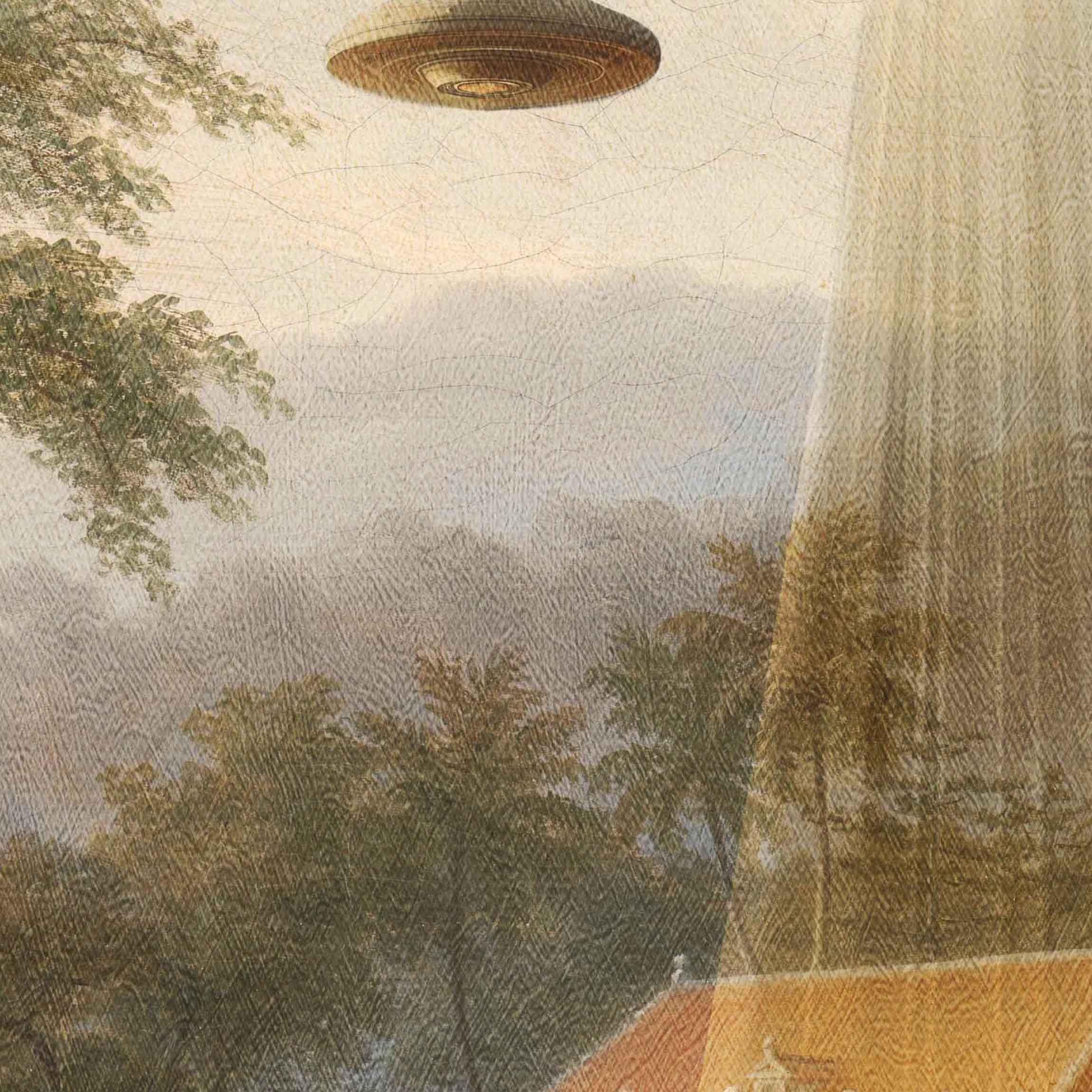 Victorian Landscape UFO Print: Funny Alien Abduction Altered Art