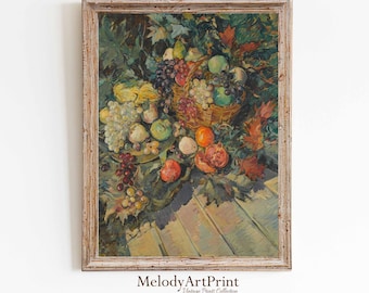 Vintage Kitchen Still Life Painting: Fruit Antique Art Print (Digital Download)