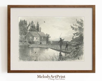 Vintage Watercolor Landscape Art Print | Farmhouse Wall Decor (Digital Download)