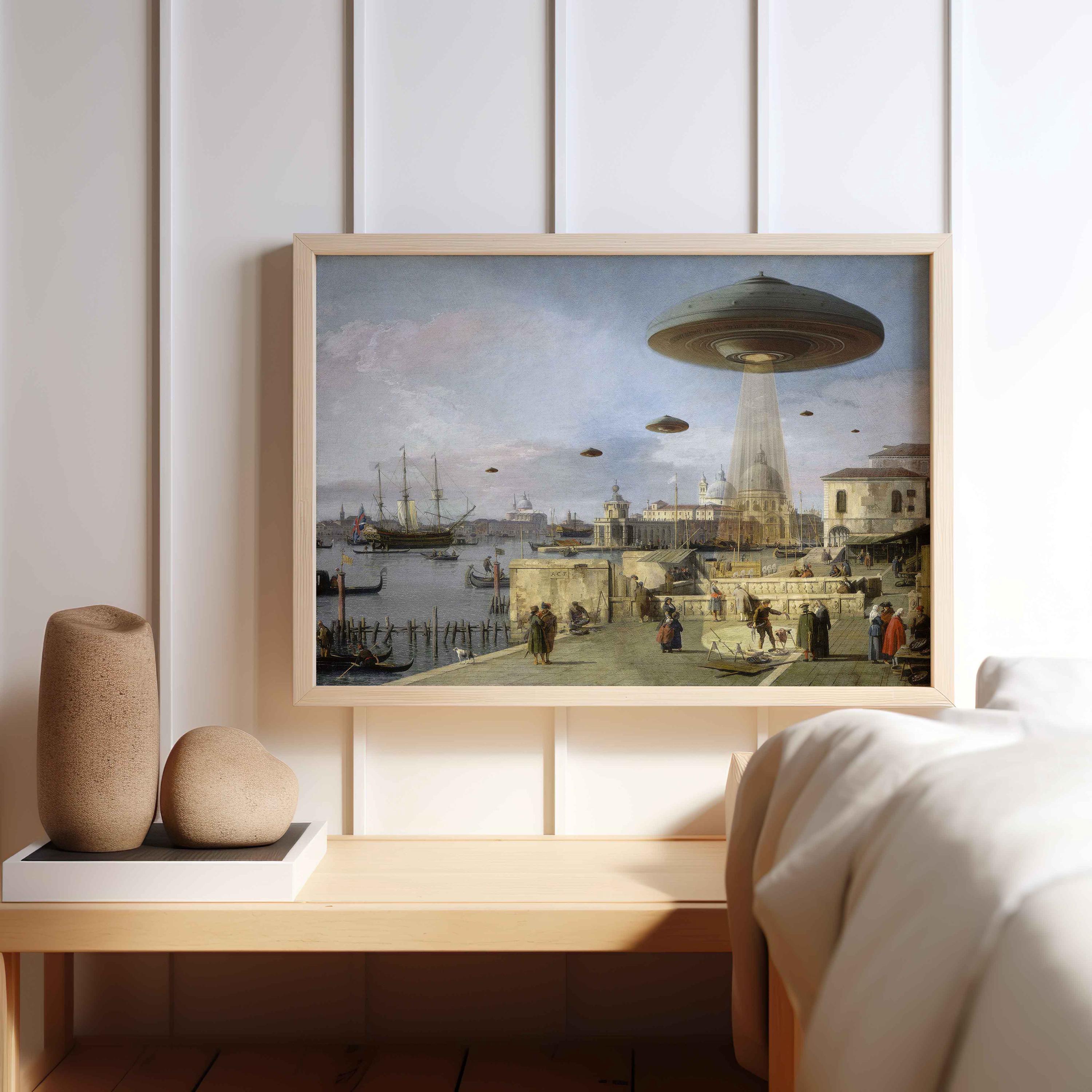 Venice UFO Abduction Art Print: Funny Victorian Landscape (digital