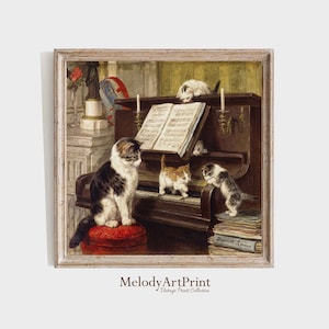 Cat Nursery Vintage Print, Square Printable Cats Painting, Square Nursery Wall Art, Cat Oil Painting, Square Painting, Digital Download