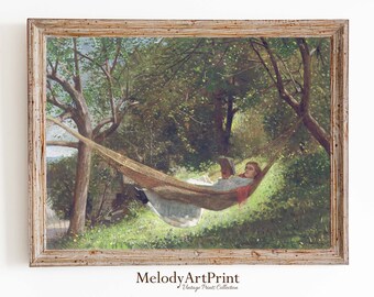 Vintage Woman in Garden Painting: 19th Century Art (Digital Download)