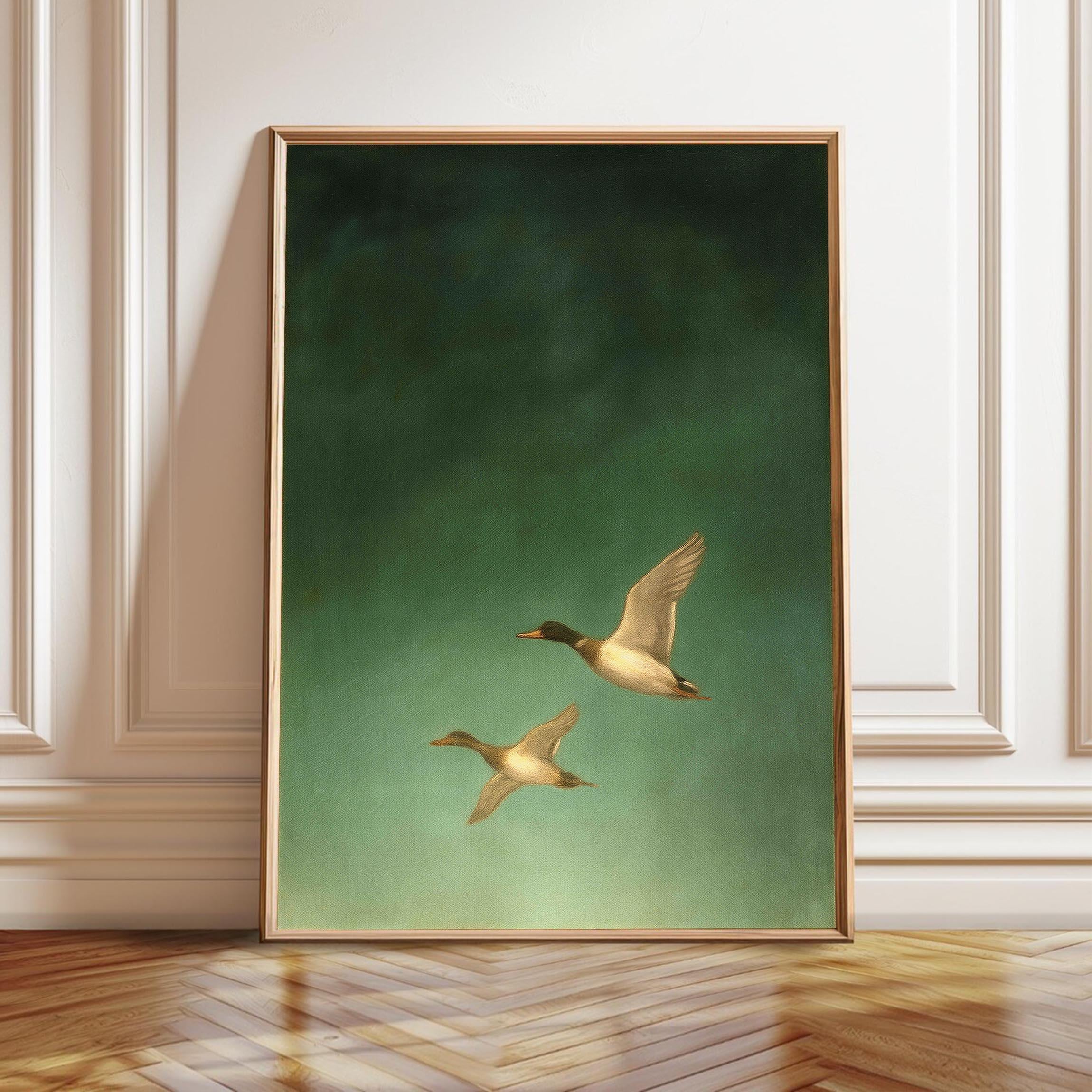 Japandi Flying Ducks Print: Vintage Japanese-inspired Wall Art