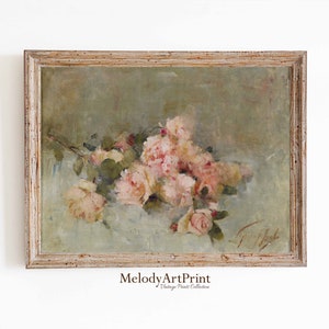 Roses Painting Neutral Printable Art, Flower Still Life Vintage Print, Botanical Oil Painting, Roses Wall Art Print, Muted Botanical Print