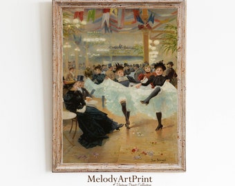 Vintage Painting Print of Can Can Dancers, Antique Cabaret Dancers Art Print, PRINTABLE Downloadable