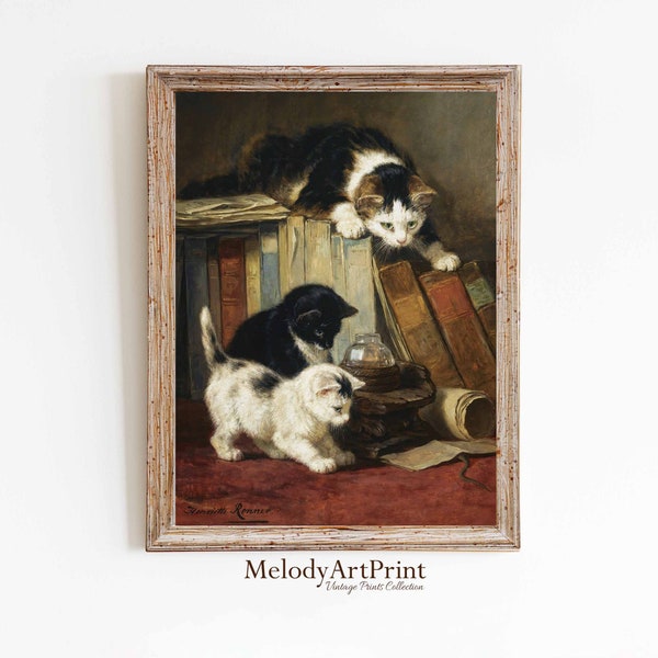 Kittens Vintage Wall Art Print, Antique Oil Painting, Cat Portrait, Cat Prints, Funny Decor, Kids Room Ideas, Animals PRINTABLE