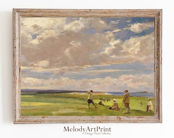 ゴルフプリント、ヴィンテージゴルフ絵画風景アートプリント