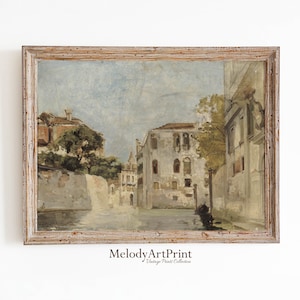 Printable Venice Canal Painting, Vintage Neutral Italy Wall Art, Digital Download