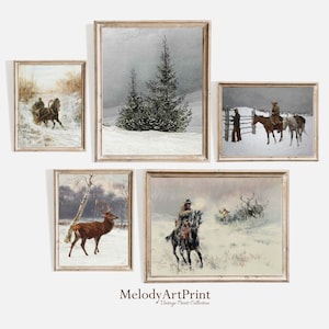 Christmas Cowboy Art Print Digital Download | Xmas Home Decor | Christmas Cowboy | Western Christmas Art | Vintage Christmas Wall Art Set 5
