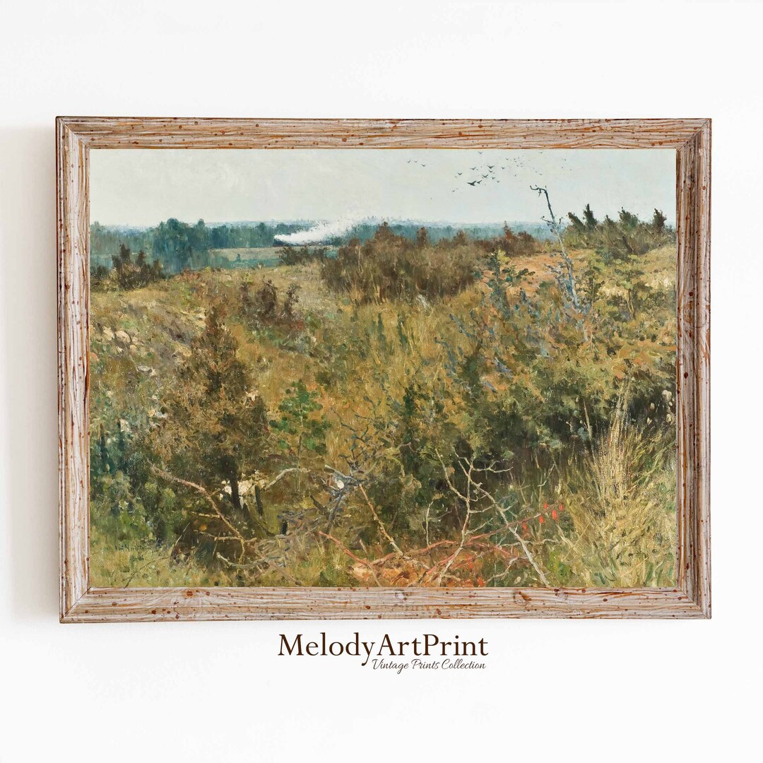 Printable Wildflower Field Landscape Oil Painting | Vintage Landscape ...