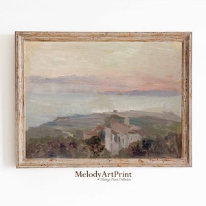 Vintage Coastal Painting Warm Tone, Vintage Neutral Landscape Painting, Muted Tonal Print, Printable Digital Download, Soft Tonal Wall Art
