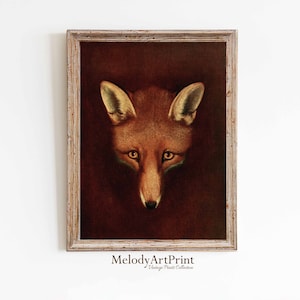 Fox Vintage Oil Painting, Dark Academia, Witchy Room Decor, Dark Cottagecore Prints, Animal Wall Art, Gothic Printable, Digital Download