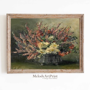 Flower Still Life Vintage Print, Moody French Painting Decor PRINTABLE Digital Wall Art