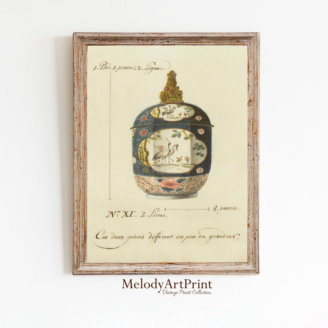 Handpainted Yellow Chinoiserie Urn Art Print w/ Frame
