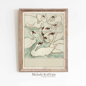 Swan Vintage Nursery Decor Painting, Nursery Art Print, Nursery Bird Art, Farmhouse Nursery Wall Art, Nursery Animal Illustration Poster