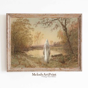 Ghost In Lake Wall Art Halloween Decor Gothic Art Dark Academia Haunting Ghost Vintage Oil Painting Halloween Fall Wall Art