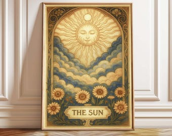 Impressão de Tarô do Sol Retrô: Arte de Parede com Astrologia Celestial Boho (Download Digital)