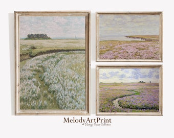 Spring Meadow Vintage Landscape Prints Set: Gallery Wall Art 3 Posters (Digital Download)