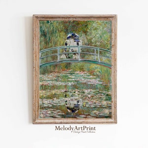 Funny Altered Art Painting, Printable Altered Art, Monet Print, Bridge Over a Pond of Water Lilies, Impressionism Art, Movie Poster Collage