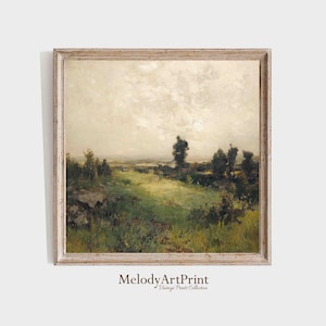 Square Print Vintage Landscape Painting | Square Oil Painting Antique Print | Moody Wall Art | Living Room Painting | Printable Wall Art