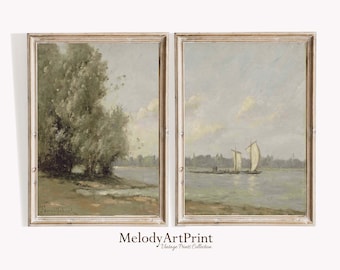 Vintage Coastal Landscape Print Set, Beach House Wall Art (Digital Download)