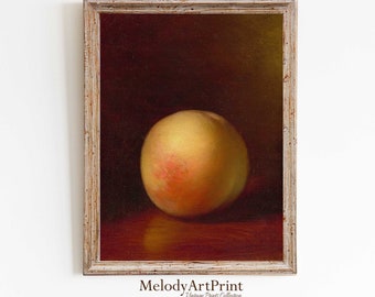 Vintage Peach Still Life Painting: Rustic Kitchen Art (Digital Download)