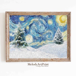 Árvore de Natal com Noite Estrelada, Decoração de Natal, Arte de Van Gogh, Gravuras de Natal, Impressões de Natal Vintage, Arte de Parede de Floresta de Inverno