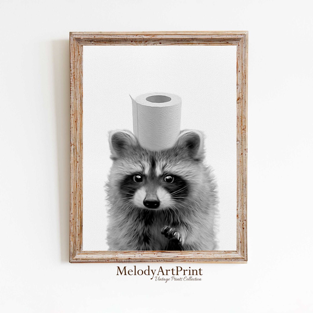 Bathroom Art Raccoon Toilet Paper Funny Bathroom Wall Art Bathroom Kids ...