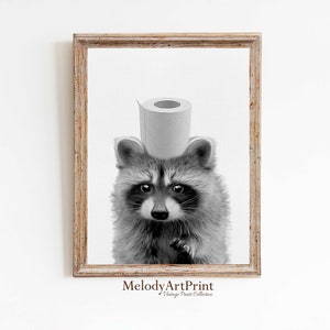 Arte per il bagno: carta igienica con procione, arte divertente da parete per il bagno, arte per bambini, decorazioni per il bagno, decorazioni da parete per il bagno, arte con animali per il bagno