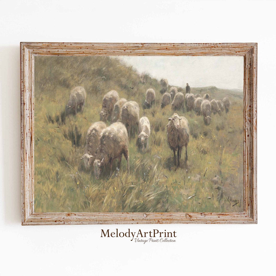 Sheep Grazing Landscape Oil Painting | Countryside | Living Room Art ...
