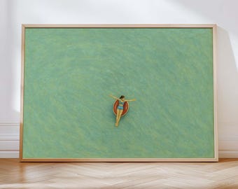 Pool Ring Woman Print: Minimalist Summer Wall Art (Digital Download)