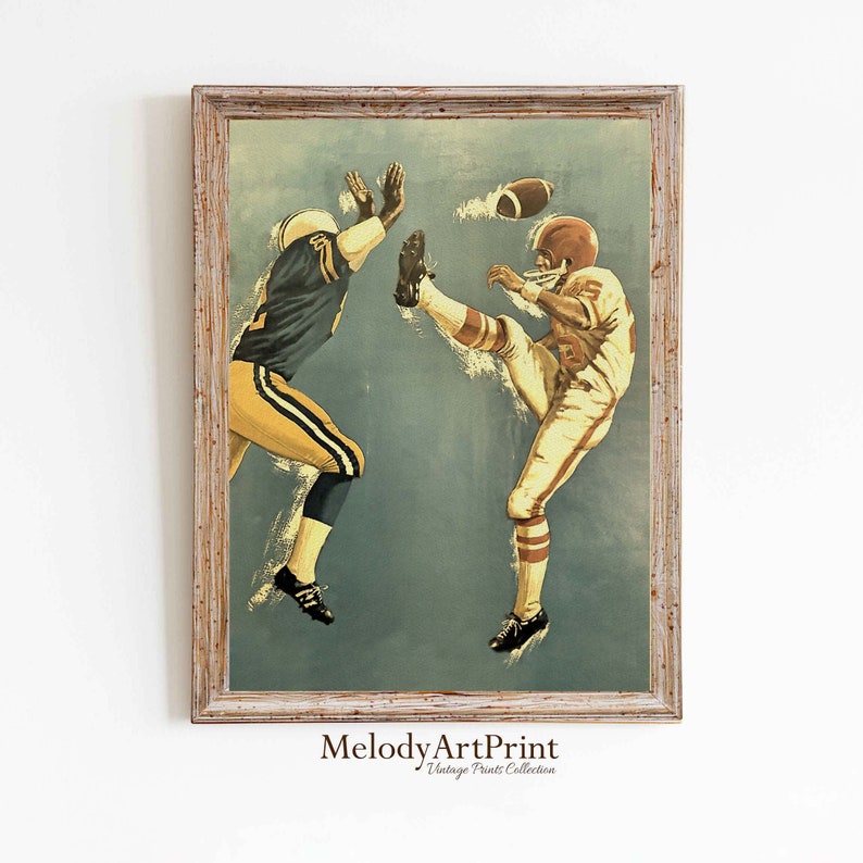 Vintage Football Wall Art, Printable Sport Painting for Boys Room