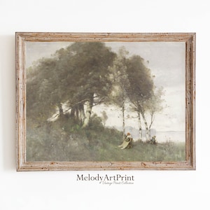 Countryside Vintage Painting, Country Landscape Oil Painting, Vintage Landscape Wall Art Print, Digital Download