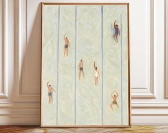 Swimmers Art Print, Blue Pool, Minimalist Summer Decor (Digital Download)