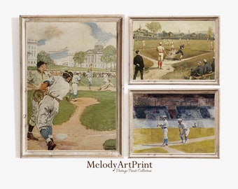 Vintage Baseball Art Print Set, Sports Posters (Downloadable)
