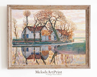 Vintage Fall Landscape Painting: Cottagecore Autumn Art (Printable)