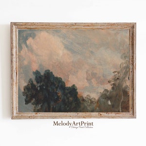 Cloud Art Print, Vintage Cloud Oil Painting, Cloudy Sky Painting, Cloud Landscape Painting, Digital Downloa