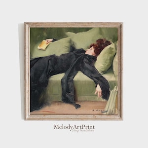 Decadent Young Woman Square Print, After the Dance, Vintage Portrait Painting, Modern Art Print, Printable Wall Art, Digital Download
